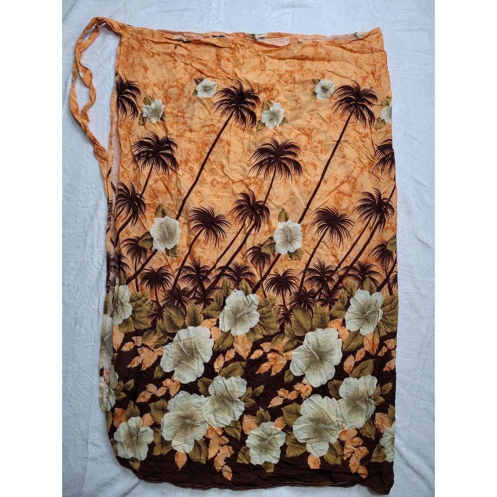 Hibiscus Collection Hawaii Wrap Skirt Women M Orange Brown Tropical Floral